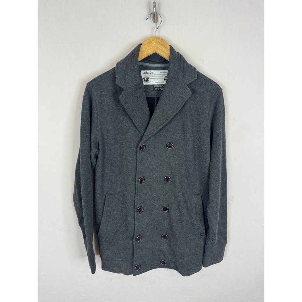 Diesel Mens Double Breasted Knit Pea Coat Jacket Charcoal Grey‎ Size S